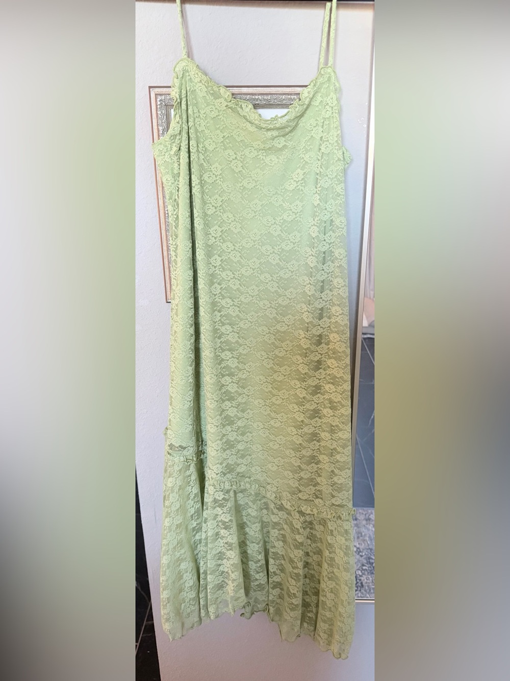 Old Navy Light Green Lace Midi Slip Dress
